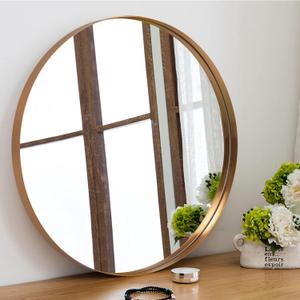 NeuType Round Wall Mirror Large Circle Mirrors for Wall Bathroom Mirror Vanity Wall-Mounted Mirrors Decorative Mirrors for Bedroom Living Room Entryway Metal Wide Frame (Gold, 24")