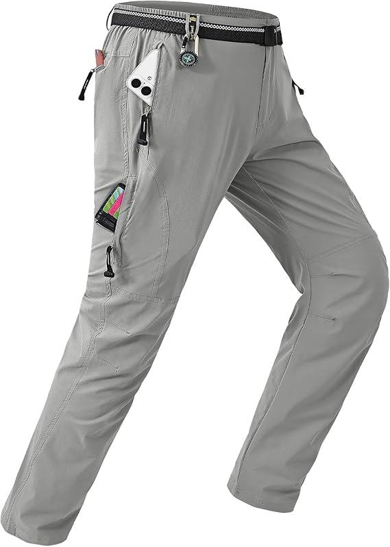 Men's Lightweight Hiking Pants with Belt Pockets Waterproof Quick-Dry Travel Fishing Work Outdoor Pants L