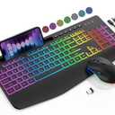 Wireless Keyboard - 9 Backlit Effects, RGB, Ergo Wrist Rest, Phone Holder, 2.4G Full Size, Rechargeable, Sleep Mode, KM22 MAX Quiet Set for Computer, PC, Laptop, Mac, Windows- SABLUTE