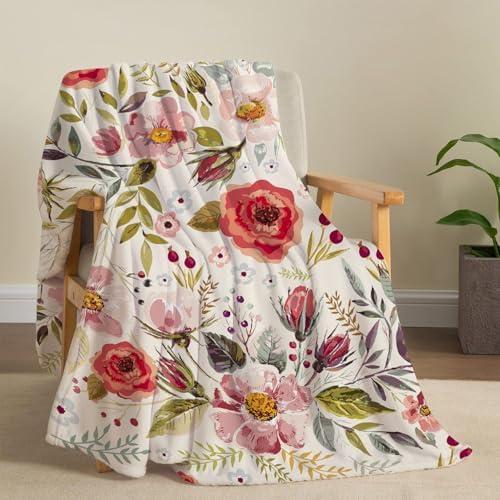 Tupmnbry Wildflowers Floral Throw Blanket Botanical Floral Printed Blanket Super Soft Flannel Throw Blankets Lightweight Fluffy Plush Fuzzy Bed Blankets for Bedding Sofa 50"X60"