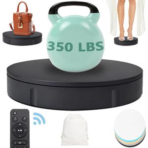 360 Degree Rotating Turntable 12 Inch, 350lbs Capacity for Photography, Heavy Duty, Automatic Remote Control Display Platform with 5 Colour Surface Covers and Carry Bag (Black)