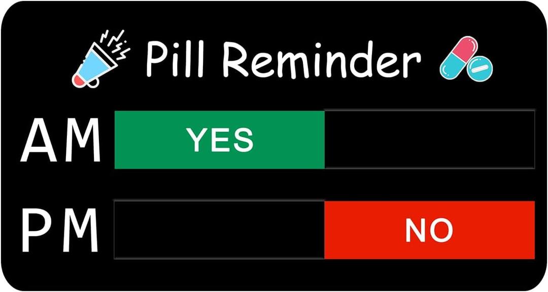Pill Reminder, Pill Reminder Magnet, Pill Tracker AM PM, Acrylic Reminder Slider for Fridge, Magnetic and Adhesive Sticker Option-6 x 3 inches, Black