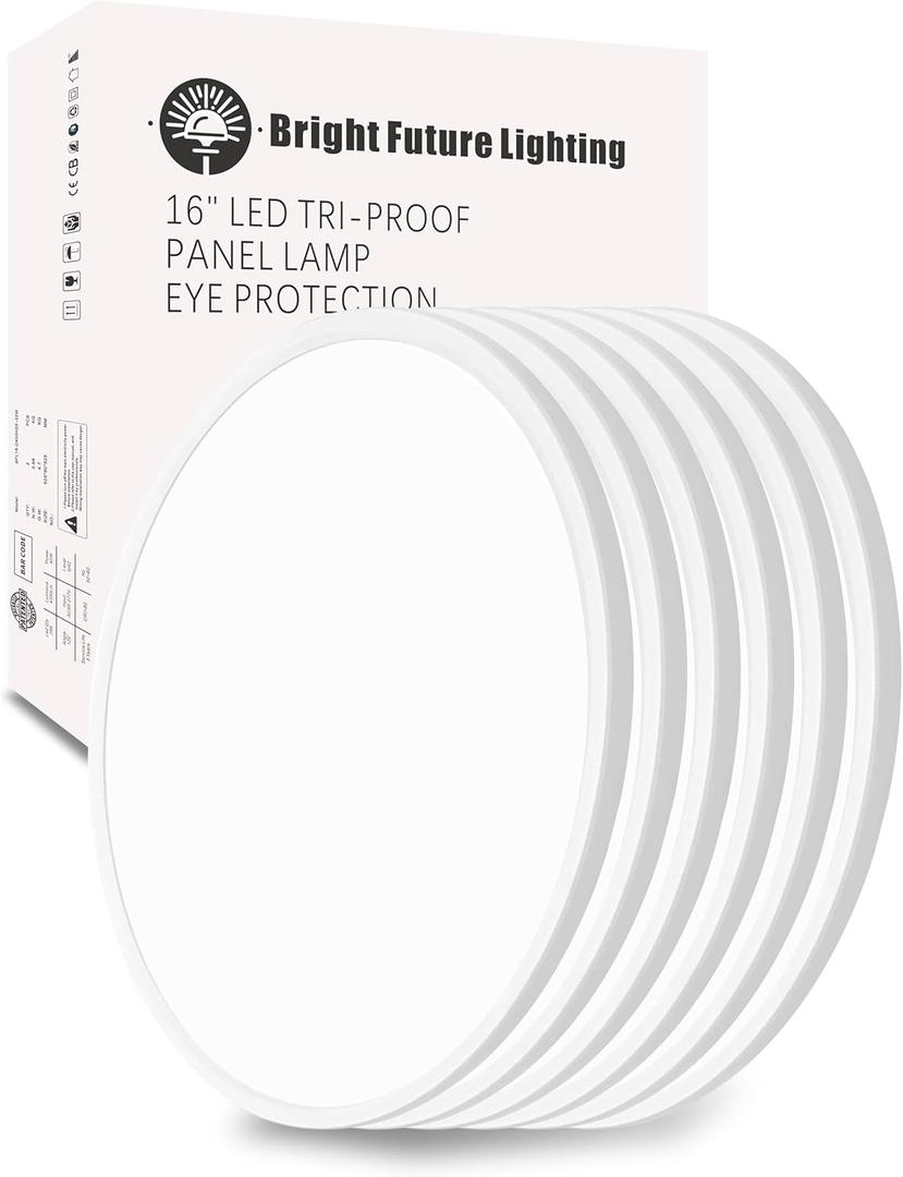 6Pack 16 Inch Led Flush Mount Ceiling Light Panel, 32W,3480LM, 3000K/4000K/6000K CCT Selectable,Ultra Thin Round White Ceiling Light Fixture for Hallway Kitchen Bedroom Home Office Bathroom