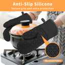 Oven Mitts, Oven Gloves Heat Resistant 500F with Non-Slip Silicone Surface Pot Holders, Kitchen Mitt with Soft Cotton Lining for Baking, Cooking, BBQ, Black, 1 Pair