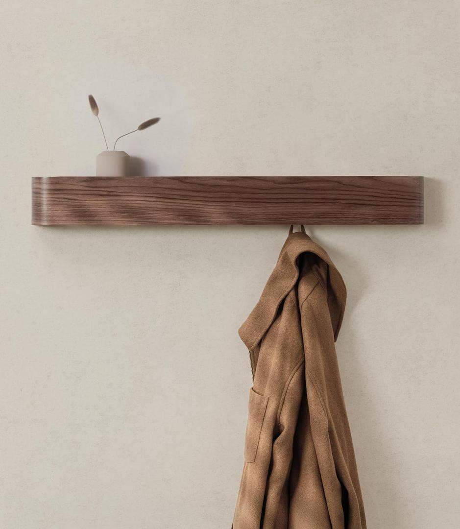 Wall-Mounted Coat Rack 'Toke' - Modern Design with Hidden Hooks - Solid Wood Veneer Panel Hanger - Walnut