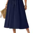 Lepunuo Skirts for Women High Waisted Flowy Summer Midi Knee Length Long Skirt Beach Vacation with Pockets, Medium