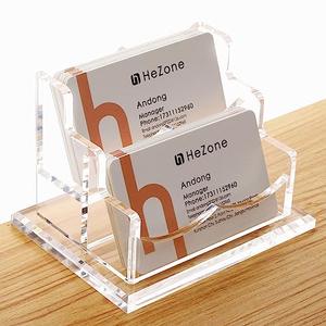 Business Card Holder for Desk 2 Tier 2 Slots, Clear Acrylic Business Card Display Stand for Women and Men, Organize 100 Cards-1 Pack