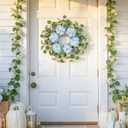 22 Inch Wreaths for Front Door, Spring Summer Flower Wreath - Blue Hydrangea & Eucalyptus Artificial Wreath for Easter, Front Door, Outdoor, Indoor, Window, Farmhouse Decor