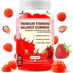 PH Gummies for Women - Ph Balance Gummies for Women Private Area, Feminine Gummy for Immune & Energy Supplement, Vegan, Gluten-Free, Strawberry Flavor, 60 Count