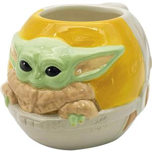 Zak Designs Star Wars The Mandalorian The Child Sculpted Ceramic Coffee Mug Collectible Keepsake with Unique 3D Character, 16 OZ, Baby Yoda in Cradle (1 Count (Pack of 1), Baby Yoda/The Child in Cradle)