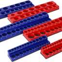 Magnetic Socket Organizer Set, 6-Piece Socket Holder Set Includes 1/4", 3/8", 1/2" Drive Metric SAE Socket Trays, Holds 141 Pieces Standard Size and Deep Size Sockets(Socket not Included),red and blue