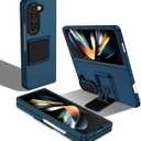 for Samsung Galaxy Z Fold4 5G Case, Armour Rugged Silicone TPU Bumper Tough PC Cover Galaxy Z Fold 4 with Kickstand, Military Shockproof Phone Case for Samsung Z Fold4 Blue