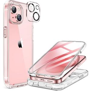 Miracase for iPhone 15 Case Clear Full-Body Built-in Glass Screen Protector &Camera Protector, Military Drop Proof 15 Phone Case 360 Degree Shockproof Protective Cover Bumper 6.1 inch, Clear