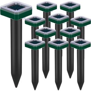 12 Pack Mole Repellent Solar Powered for Lawns Snake Repellent for Yard Gopher Trap Groundhog Vole Repellent Ultrasonic Spike Outdoor Waterproof Sonic Chipmunk Rodent Burrowing Animals Deterrent Stake