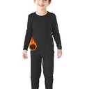 Zando Toddler Thermal Underwear Set for Kids 2T - Toddler Thermal Set 2T Winter Base Layer Boys Long Johns for Girls Winter Base Layer Fleece Long Underwear for Skiing Sleeping Black 120
