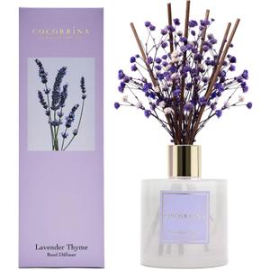 Cocorrna Premium Reed Diffuser Set with Preserved Baby's Breath & Cotton Stick Lavender Thyme | 6.7oz Scent Fragrance Lavender Oil Diffuser for Bedroom Bathroom Home Dcor (Flower/6.7 Ounce/1pack)