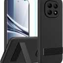 Compatible for Xiaomi Poco M8/Redmi Note 15 5G Phone Case with Glass Screen Protector, [3 Stand Ways] Metal Kickstand Silicone TPU Shockproof Protective Cover Case for Redmi Note 15 5G 2025 - Black