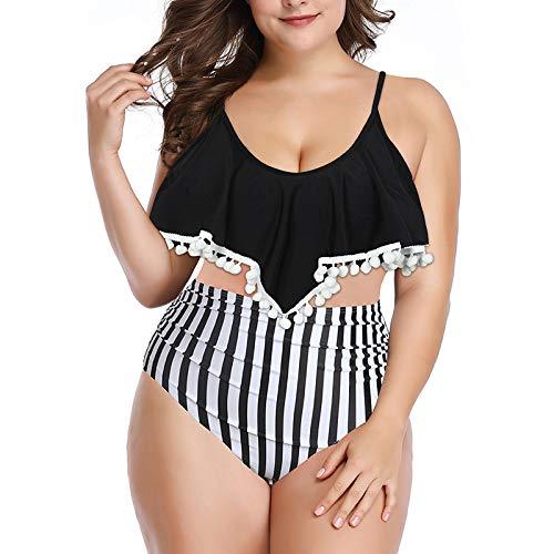 COCOPEAR Women's Ruched High Waisted Bikini Bottom Retro Vintage Swim Short Tankinis (3X-Large, Black and White Stripe)