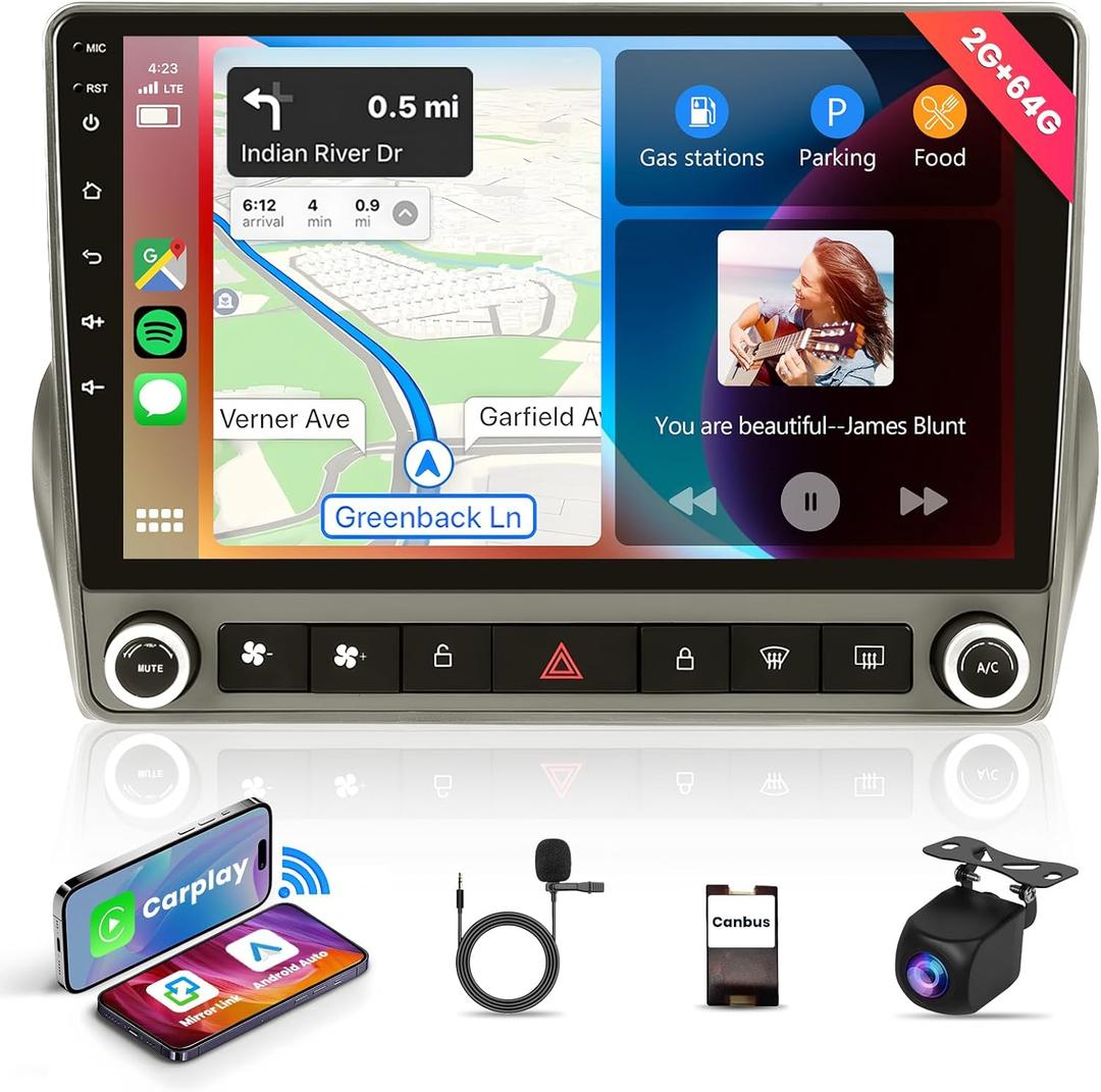 2G+64G Car Stereo Radio for Chevrolet Chevy Camaro 2008-2015 with Wireless CarPlay Android Auto 9''Touchscreen Android Radio with Canbus WiFi Bluetooth GPS FM Radio Backup Camera Mic