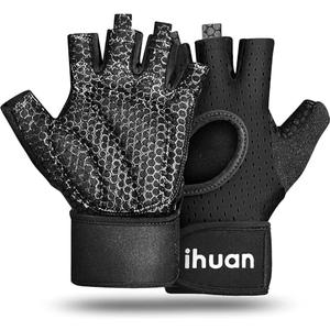 ihuan Breathable Weight Lifting Gloves: Fingerless Workout Gym | Wrist Support | Enhance Palm Protection | Extra Grip for Fitness| Training | Rowing | Pull-ups