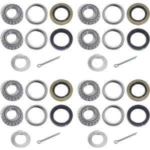 4Sets for 1-1/16'' Axle Trailer Hub Bearings Kits, L44649/L44610 Bearings Set with D-style Spindle Tang Washers, 12192TB 15192TB Grease Seals Cotter Pins for 2000-2200lbs BT9 Straight Spindle