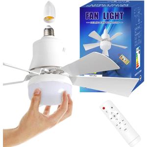 Ceiling Fans with Lights and Remote,15.74IN Socket Fan Light,Quiet Ceiling Fans with 5 Blades, 3 Color LED Dimmable,E27 Base Screw in Ceiling Fan Light for Bedroom, Garage, Kitchen, Living Room (40W, White)
