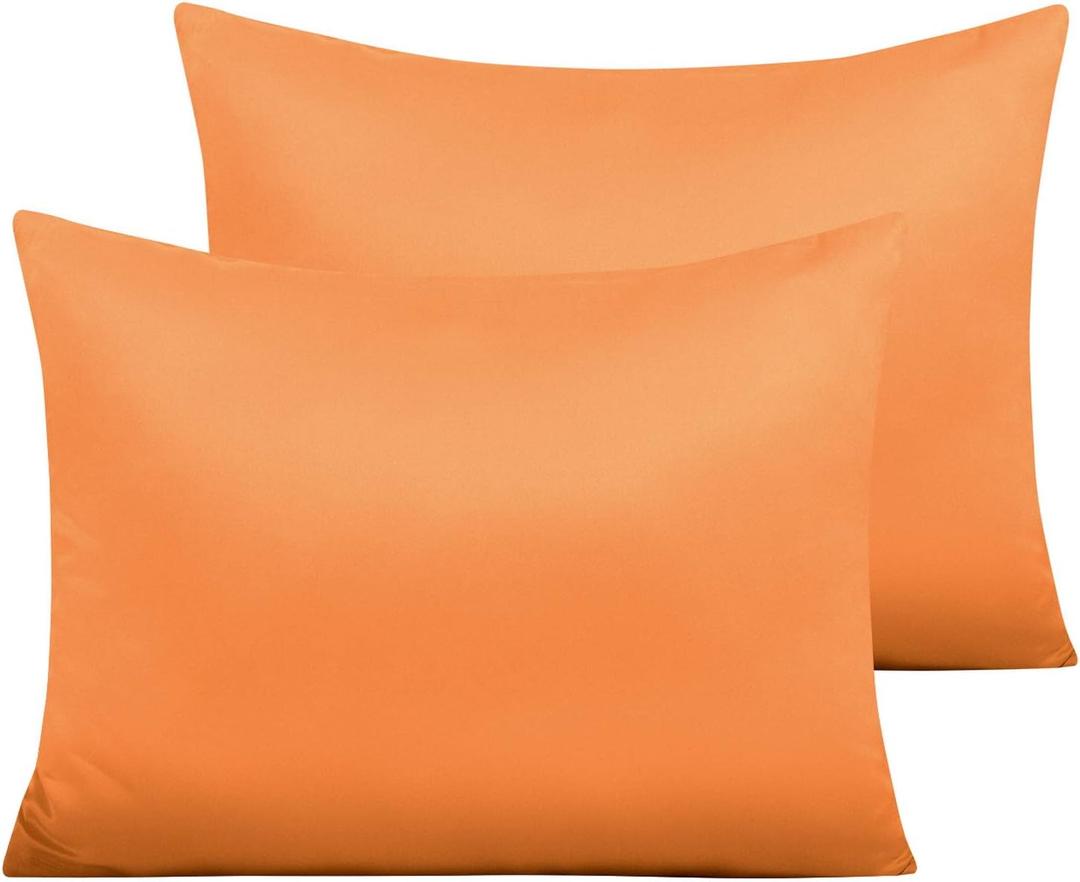 NTBAY Zippered Satin Pillow Cases for Hair and Skin, Luxury Standard Hidden Zipper Pillowcases Set of 2, 20x26 Inches, Orange NTBAY Zippered Satin Pillow Cases for Hair and Skin, Luxury Standard Hidden Zipper Pillowcases Set of 2, 20x26 Inches, Orange