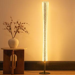 NUR Modern LED Floor Lamp with Remote & Foot Switch, 2700K6500K 3 Color Temps & 10100% Dimming, Sparkly Glitter Acrylic Tube Column, Slim Black Tall Standing Lamp for Living Room Bedroom Office
