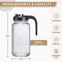 2 Quart Glass Pitcher with Lid - Airtight & Leakproof Mason Jar Pitcher with Filter Lid, Wide Mouth Glass Jar, Heavy Duty Glass Container for Water, Juice, Milk, Tea, Iced Coffee, and Drinks