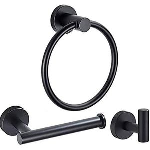 3 Pieces Bathroom Kit Accessories Set Restroom Towel Holder Toilet Paper Holder and Hook Set SUS 304 Stainless Steel Bathroom Hardware Set (Matte Black)