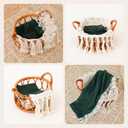 Kate Newborn Photography Props Rattan Circular Basket Handcrafted Bed Mini Bed with Boho Woven Blanket and Stretch Wrap for Baby Photography Posing Props Photoshoot
