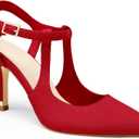 Coutgo Womens High Heels Pointed Toe Ankle Strap Pumps Patent Leather Sexy Stiletto Office Wedding Dress Shoes (9, B-suede Red)