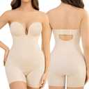 Slimers Strapless Shapewear Deep-Plunge Bodysuit: Strapless Wedding Body Shaper With Bra - Bridal Low Back Shape Wear (Beige, M)