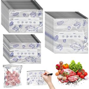 30PCS Reusable Aluminum Foil Sealable Storage Bags, Thicken Stand Up Foil Sealable Bags with Label and Zip Lock, Resealable Vacuum Zipper Pouches for Food, Vegetable Fruit Meat