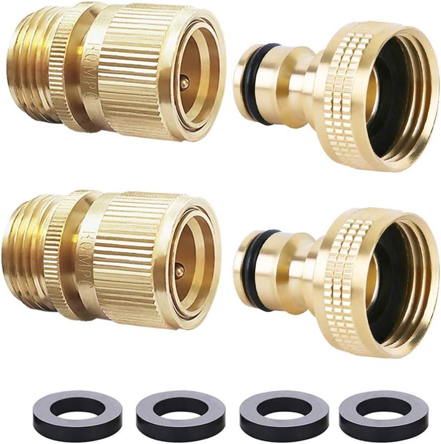 HQMPC Garden Hose Quick Connect Solid Brass Quick Connector Garden Hose Fitting Water Hose Connectors 3/4 inch GHT (2SETS) HQMPC Garden Hose Quick Connect Solid Brass Quick Connector Garden Hose Fitting Water Hose Connectors 3/4 inch GHT (2SETS)