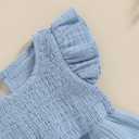 Newborn Baby Girl Clothes Ruffle Sleeve Solid Smocked Bubble Romper Jumpsuit Bow Headband Cute Summer Clothes (Blue)