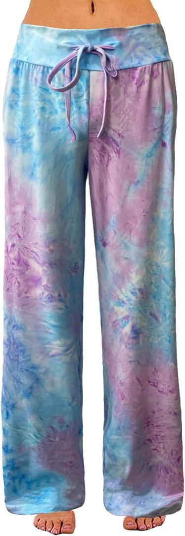iniber Women's Comfy Pajama Pants Casual Lounge Pant Wide Leg Palazzo Stretch Drawstring Bottoms 3XL