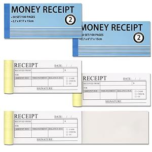 Money and Rent Receipt Book 4 Pack Sets, 2-Part, 2.75"x6" Carbonless Copy Receipt Book with Cardboard and Waterproof Cover (50 Sets Per Book)