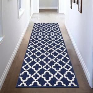 U'Artlines Washable Hallway Runner Rug 2x6', Non-Slip Basketweave Modern Geometric Kitchen Runner, Low Profile Entryway Rug for Indoor, Laundry Room & Bathroom Blue