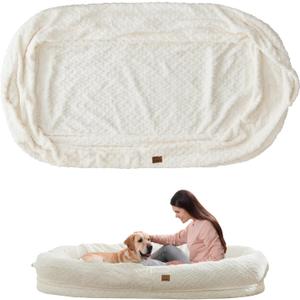 ChiXnuggle Faux Fur Washable Human Dog Bed Cover, (Only Human Dog Bed Cover) 72x40x10, Removable Replace Cover, Soft Fur, Non-slip Bottom, White