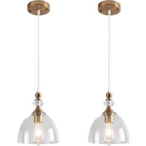 Vintage Pendant Light, Champagne Gold Pendant Light Kitchen Island, Farmhouse Pendant Lights for Living Room, Dining Room, Bedroom, Hallway, Foyer, Sink, 2 Pack