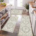 Pauwer Farmhouse Kitchen Rugs Sets of 3, Kitchen Runner Rugs Non Slip Washable, Boho Kitchen Mats for Floor, Indoor Door Mat Entrance, Laundry Room Rug, Thick Kitchen Floor Mat Carpet (20"x32"+20"x47"+20"x59", Taupe)