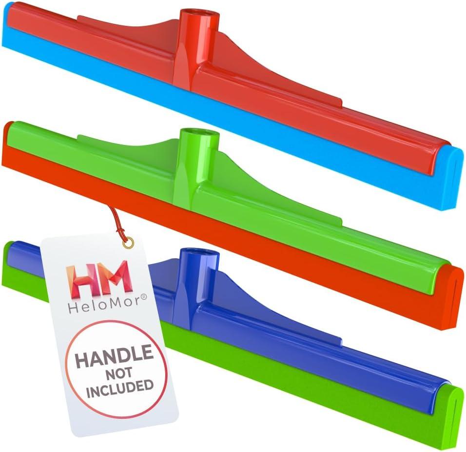 HeloMorSqueegee Broom Scrubbing Brush with Telescopic Long Handle for Garage, Patio, Deck, Tile and Shower (16 Inch (3 Pack))