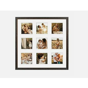 16x16 Distressed Wood Picture Frame with White Mat for Nine 4x4 Photos Portrait