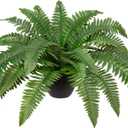 Fake Fern Potted Plant Artificial Boston Ferns in Pot 35 Leaves for Outdoors & Indoor Faux Fern Bush Plant 20inch for Patio Garden Farmhouse Windowsill Office Living Room Decoration Home Decor (Large)