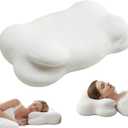 Cloud Pillow, Ergonomic Memory Foam Cervical Neck Support Pillow with Breathable Pillowcase, Adjustable Dual-Height Design for Side Back Stomach Sleepers (White)