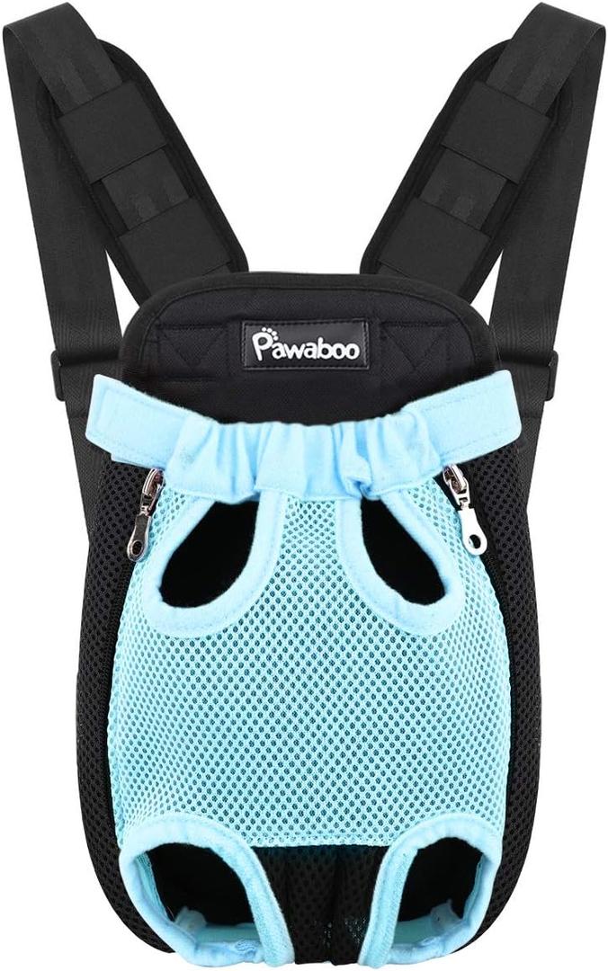 Pawaboo Pet Carrier Backpack, Adjustable Pet Front Cat Dog Carrier Backpack Travel Bag, Legs Out, Easy-Fit for Traveling Hiking Camping for Dogs Cats Puppies, Medium, Blue