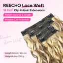 REECHO Curly Hair Extensions, 4PCS 16 inch Clip in Hair Extensions Lace Weft Short Curly Extension Clip Ins Invisible Natural Hairpieces for Women, Dark Ash Brown with Highlights