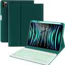 BLUTLOTUS Keyboard Case for iPad Air 13 2024, ipad Pro 12.9 inch 2022/2021/2020 (6th/5th/4th Gen),Smart Folio Tablet Cover with Pencil Holder, 7 Color Backlit Detachable Wireless Keyboard-Teal