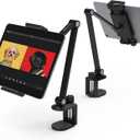 iPad Desk Mount, Adjustable Tablet Holder Clamp, 360 degree Rotation, Sturdy Aluminum Tablet Arm Mount for 4.7"-13" iPad Pro/Air/Mini, iPhone, Galaxy Tab, for Kitchen, Work, Video Call(Black)